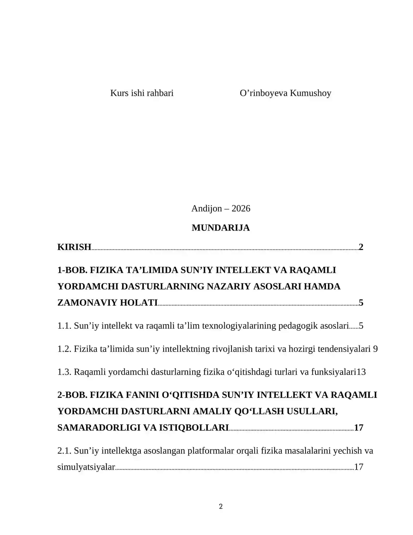 Fizika va anatomiya kurs ishi 2