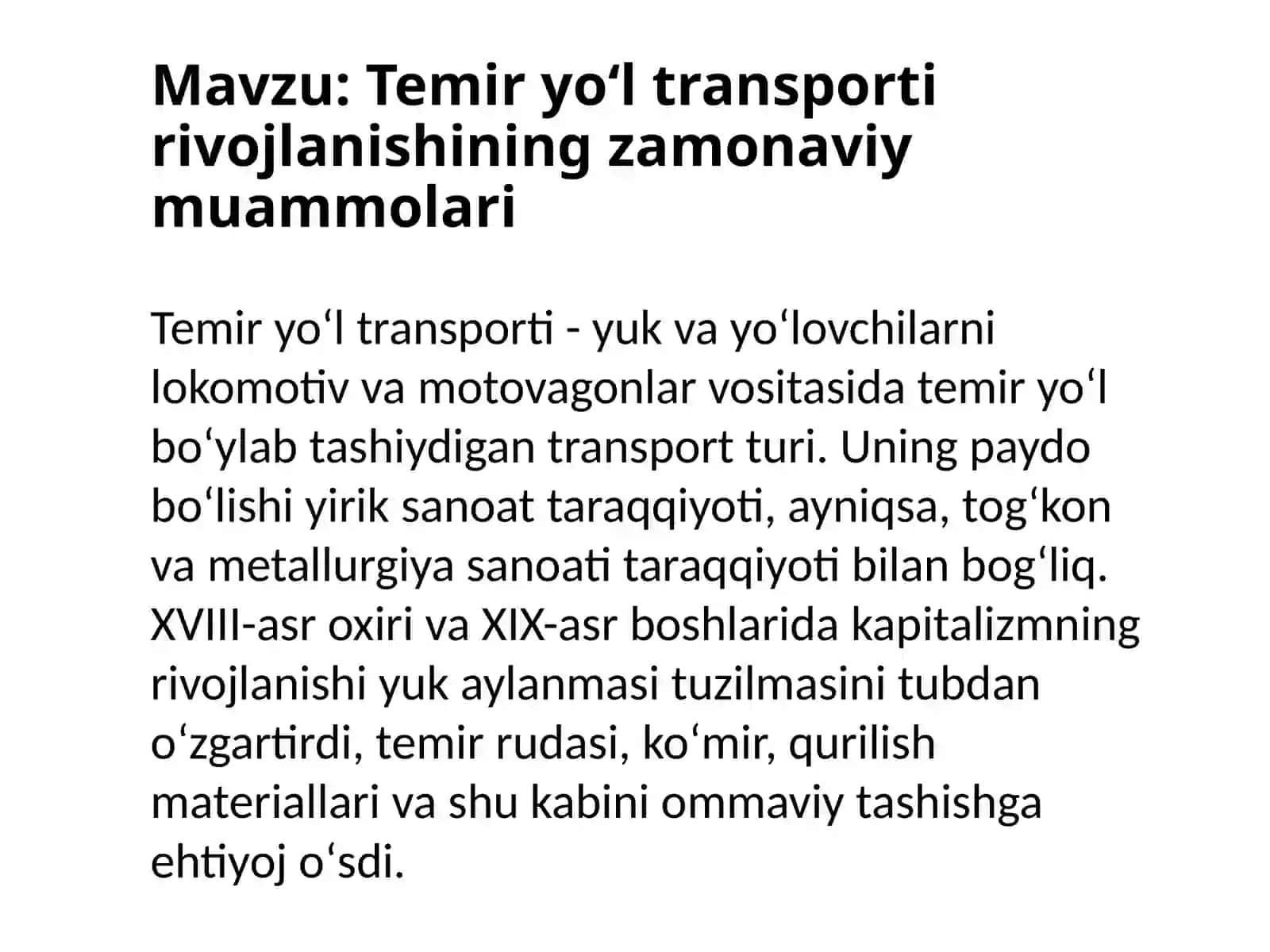 Temir yo‘l transporti rivojlanishining zamonaviy muammolari 2