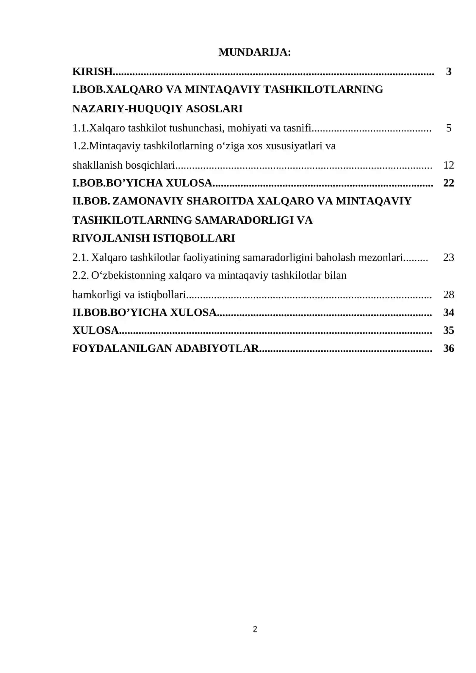 XALQARO VA MINTAQAVIY TASHKILOTLAR FAOLIYATI 2