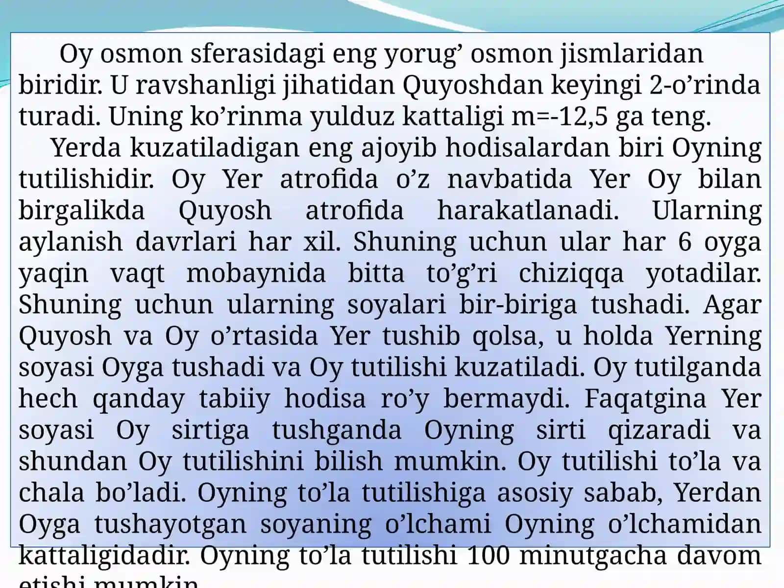 Oy va quyoshning tutilishi 2