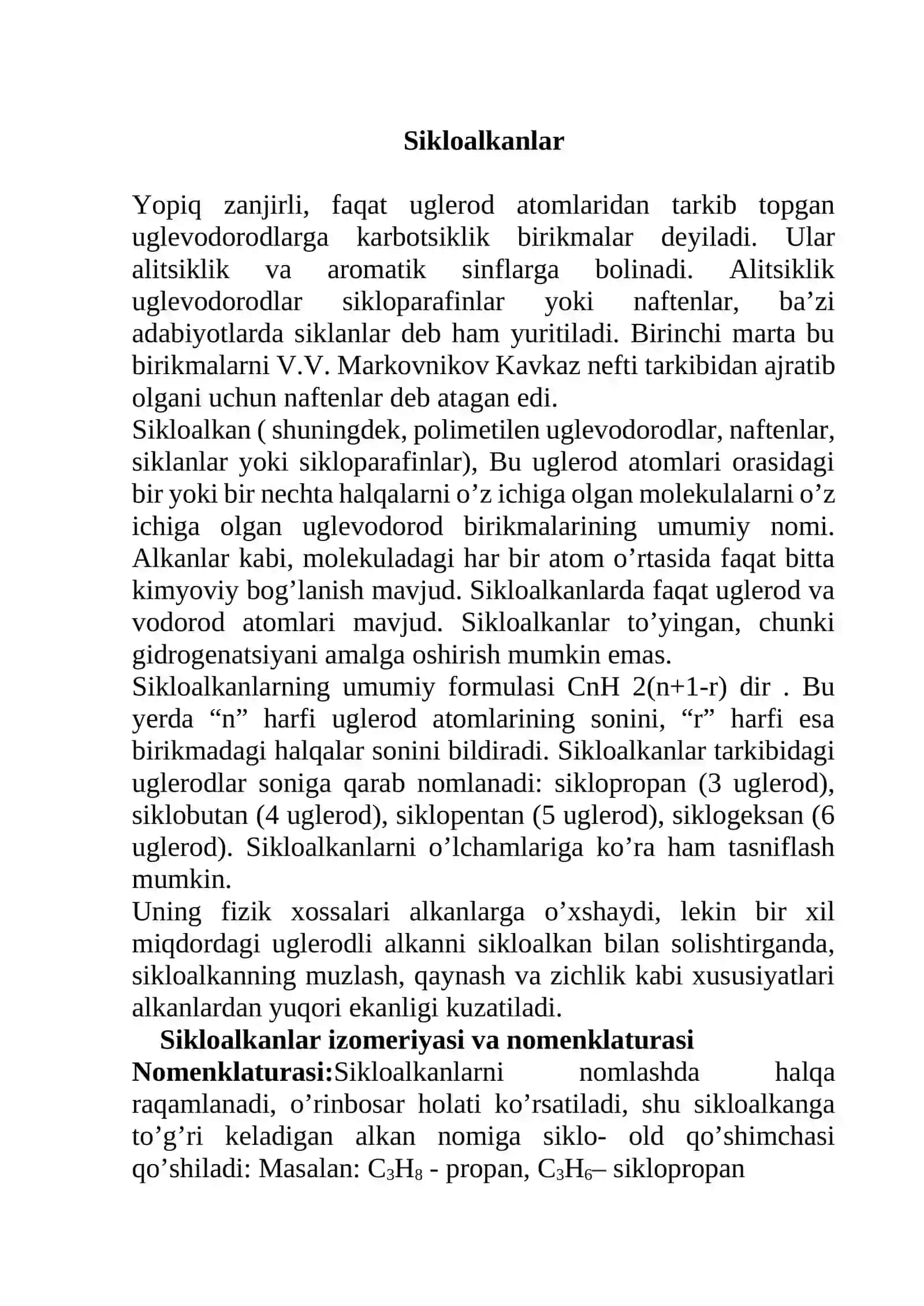 NEFT TARKIBIDAGI SIKLOALKANLAR (NAFTENLAR) 2
