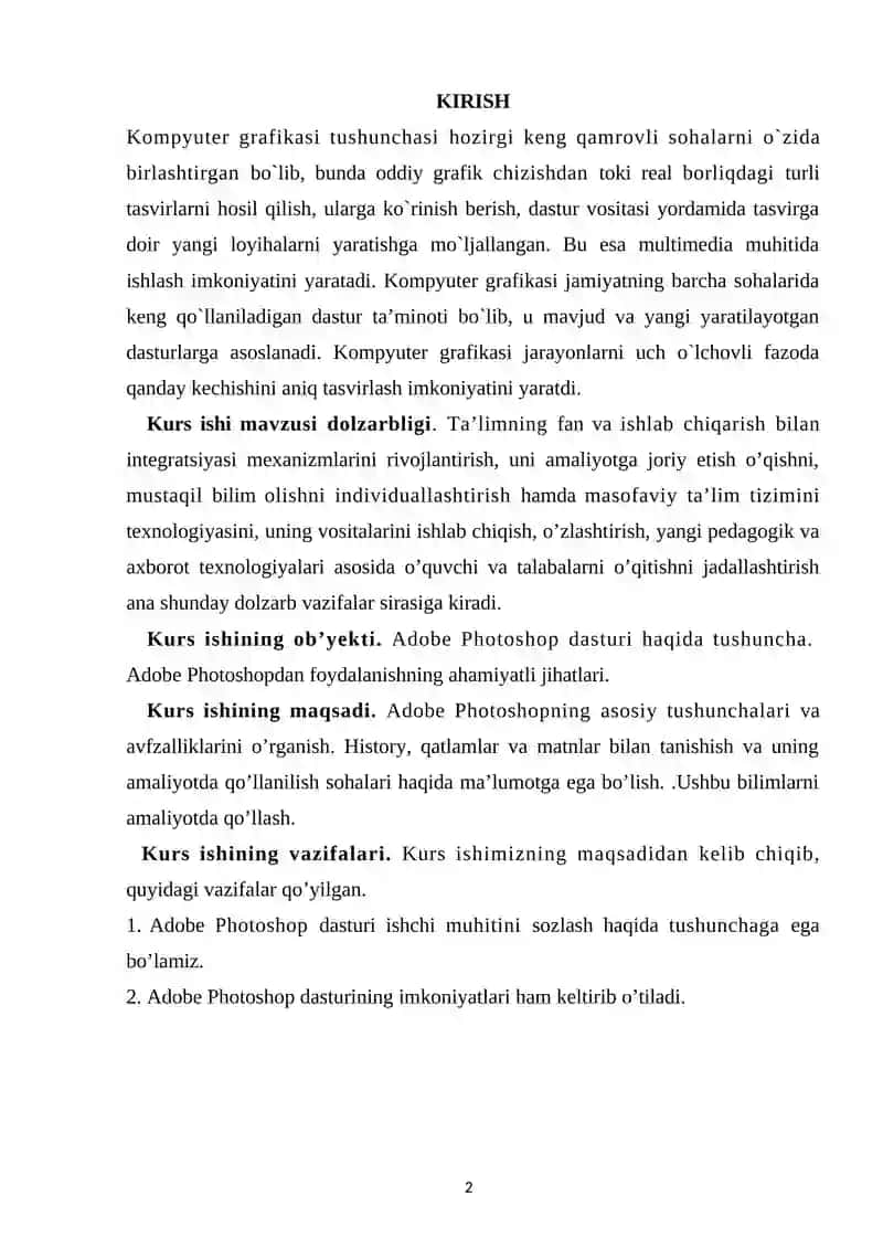 Adobe Photoshop dasturi bilan ishlashning qo‘shimcha imkoniyatlari 2