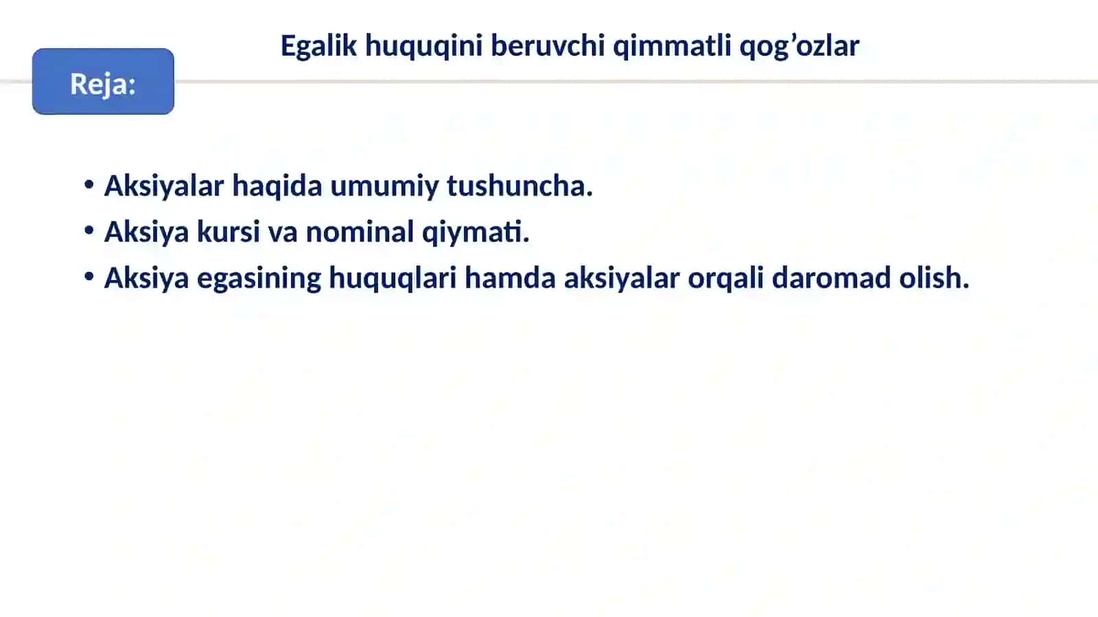 Egalik Huquqini Beruvchi Qimmatli Qog’ozlar 2