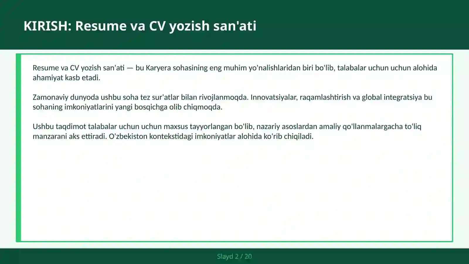 Resume va CV yozish san'ati 2