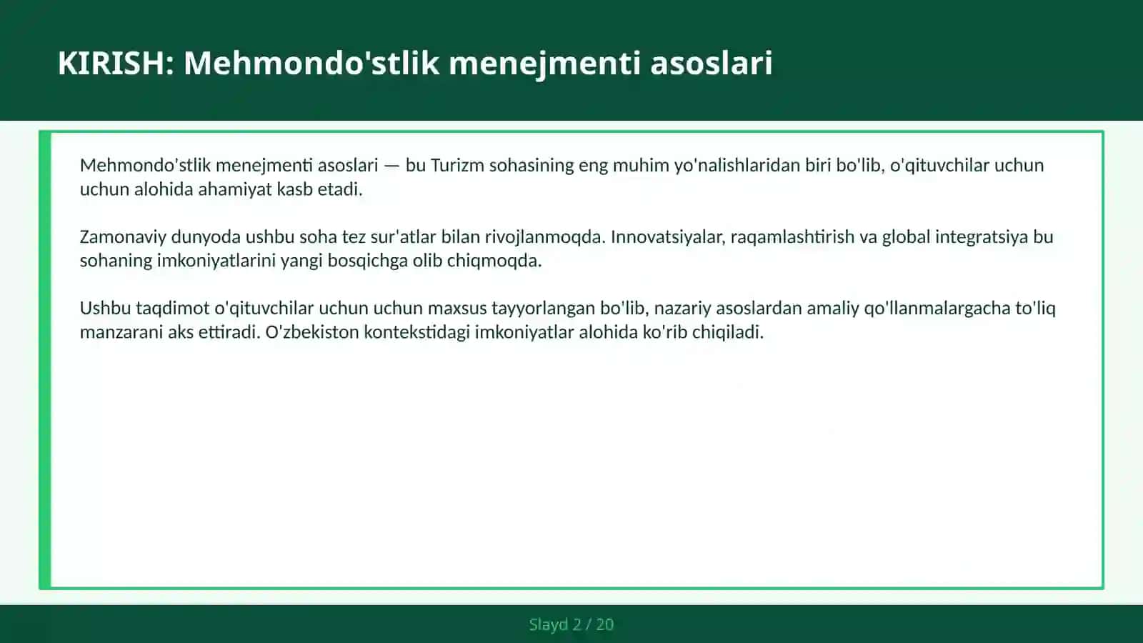 MEHMONDO'STLIK MENEJMENTI ASOSLARI 2