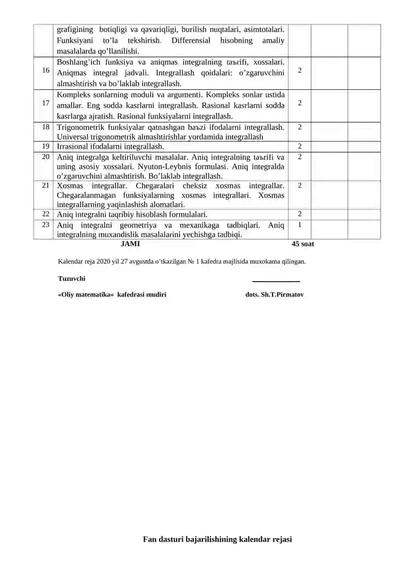 Oliy matematika Fakultet 2
