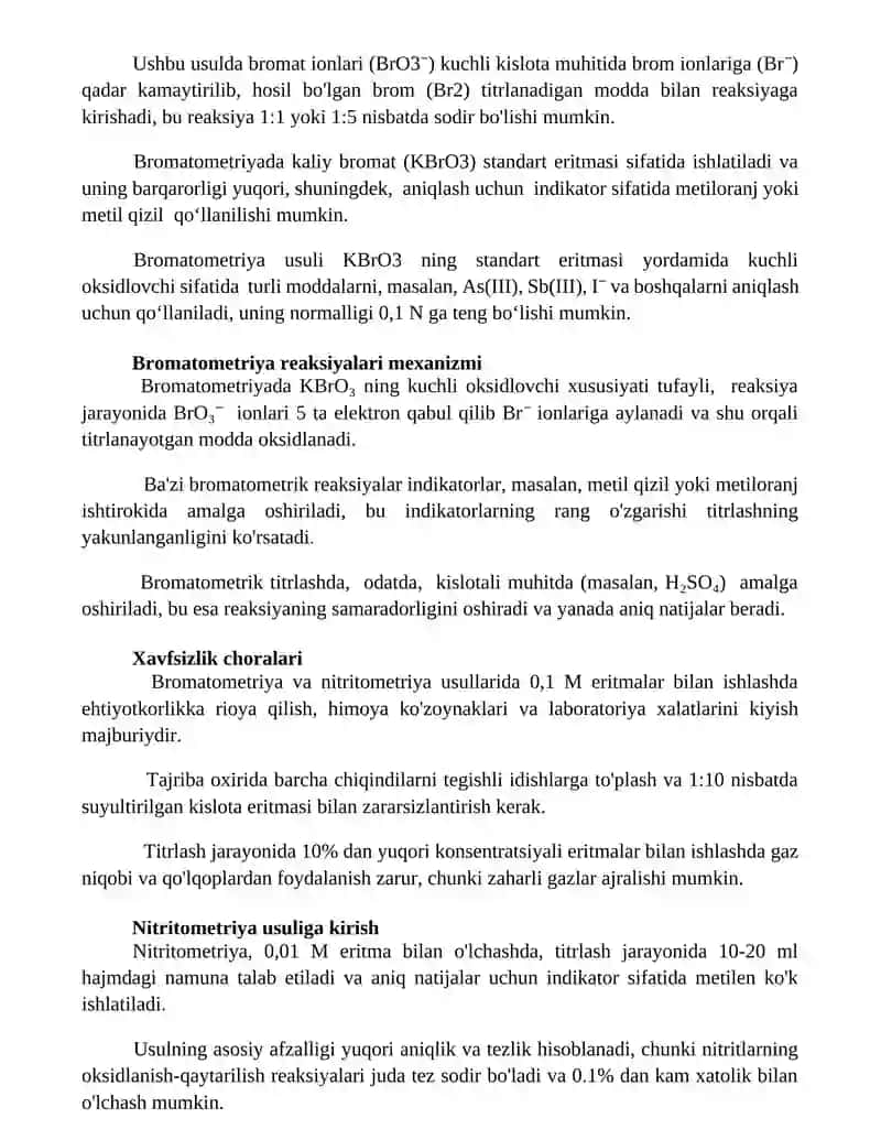 Bromatometriya nitritometriya usullari 2