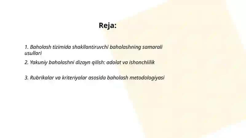 Baholash tizimini samarali usullarini yaratish 2