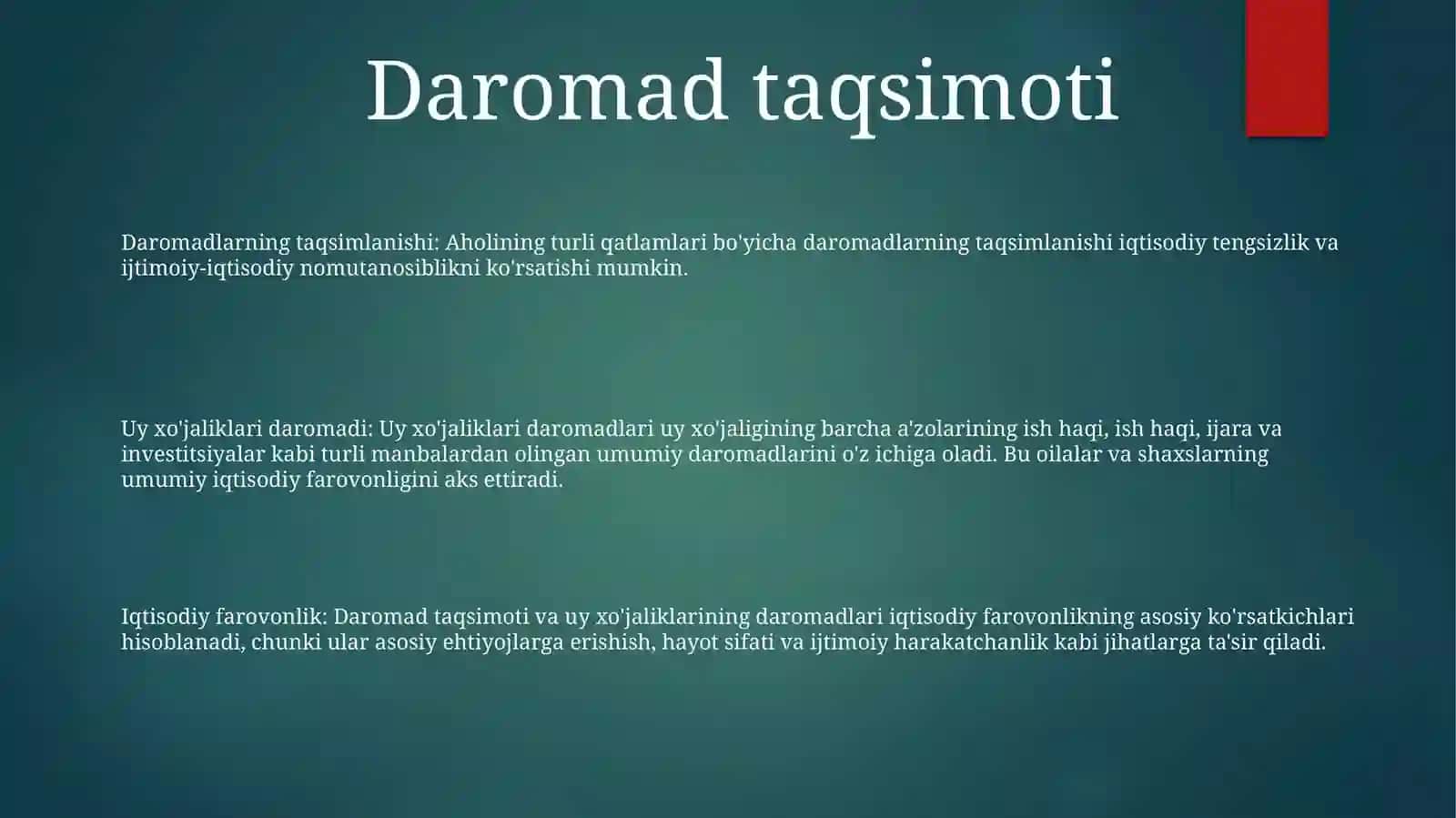 Aholi Daromadlari VaTurmushFarovonligi 2