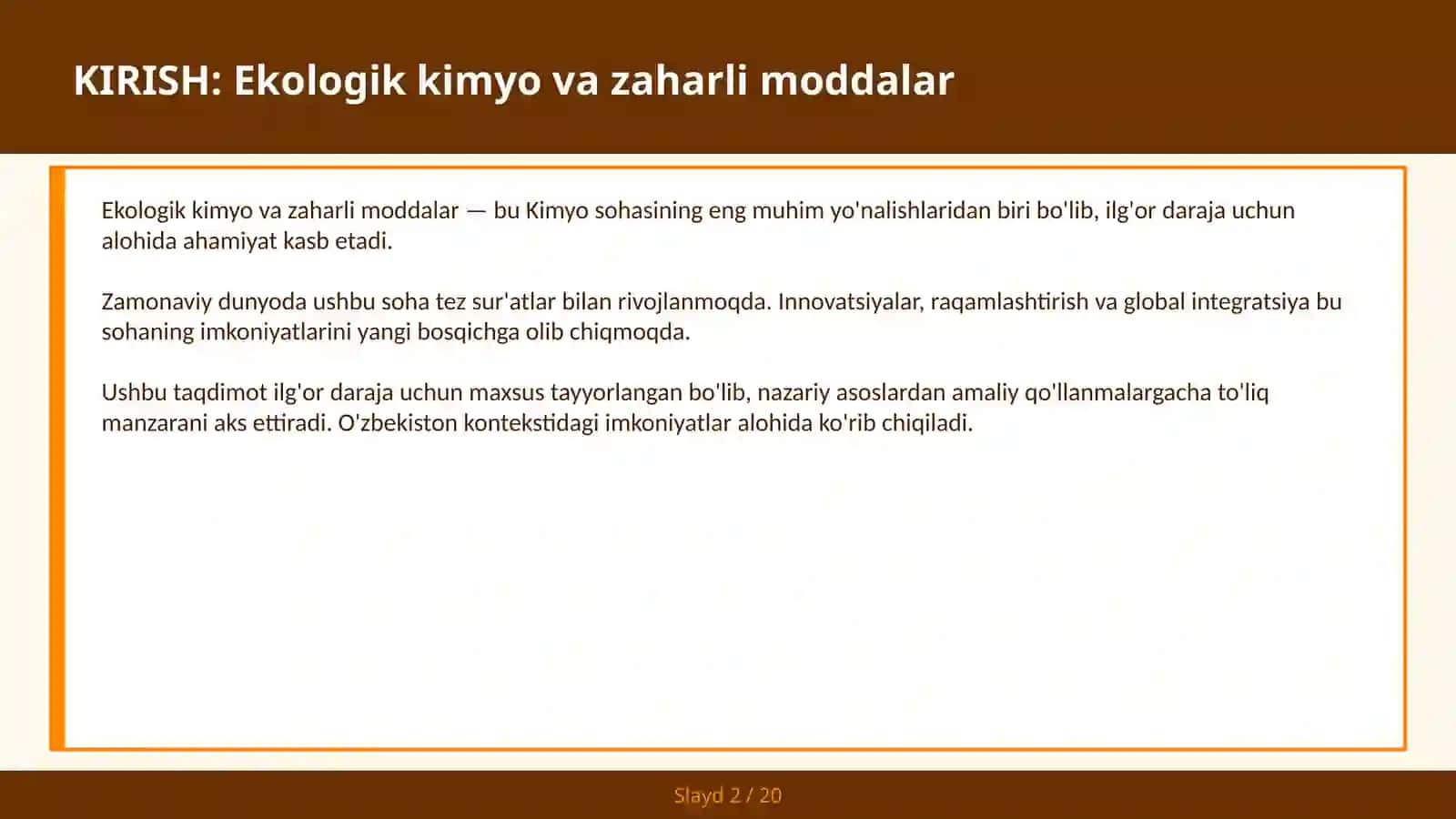 Ekologik kimyo va zaharli moddalar 2