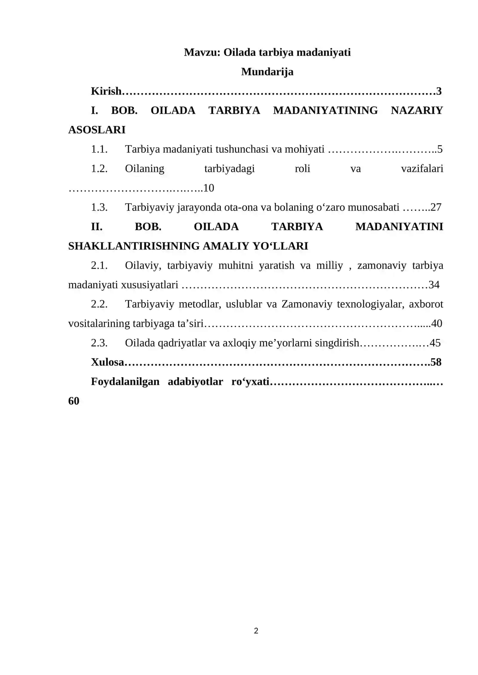 Oilada tarbiya madaniyati. 2