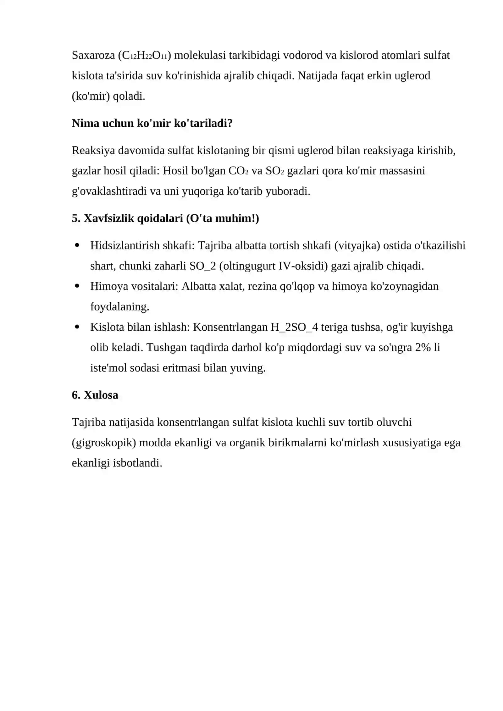 Shakarning sulfat kislota bilan degidratatsiyasi 2