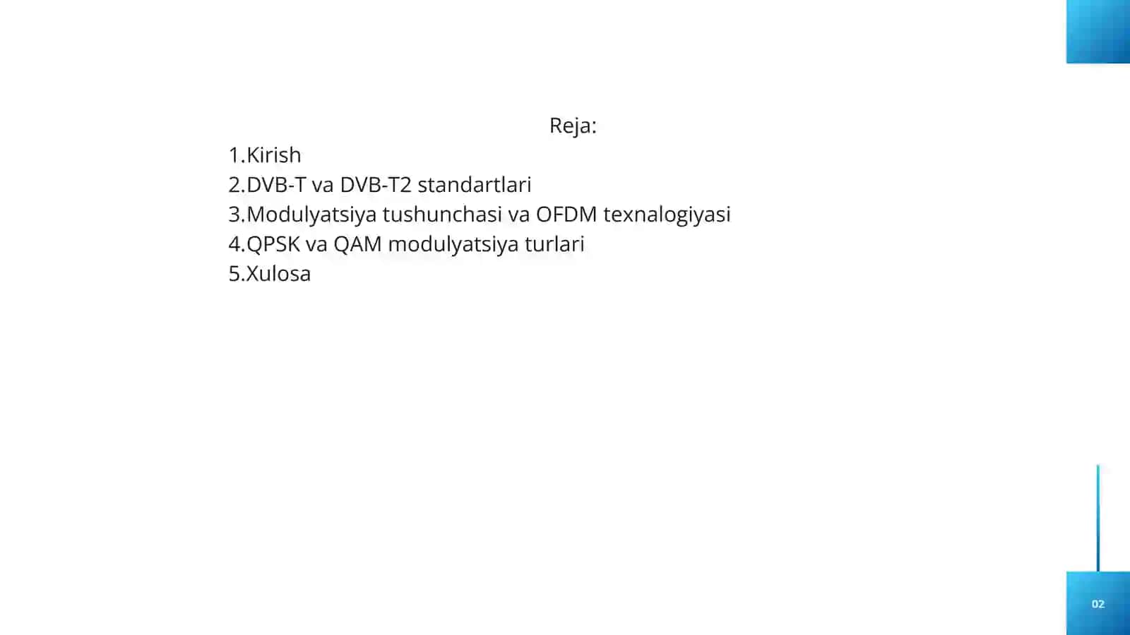 DVB-T, DVB-T2 standartlarida qo‘llaniluvchi raqamli modulyatsiya turlari 2