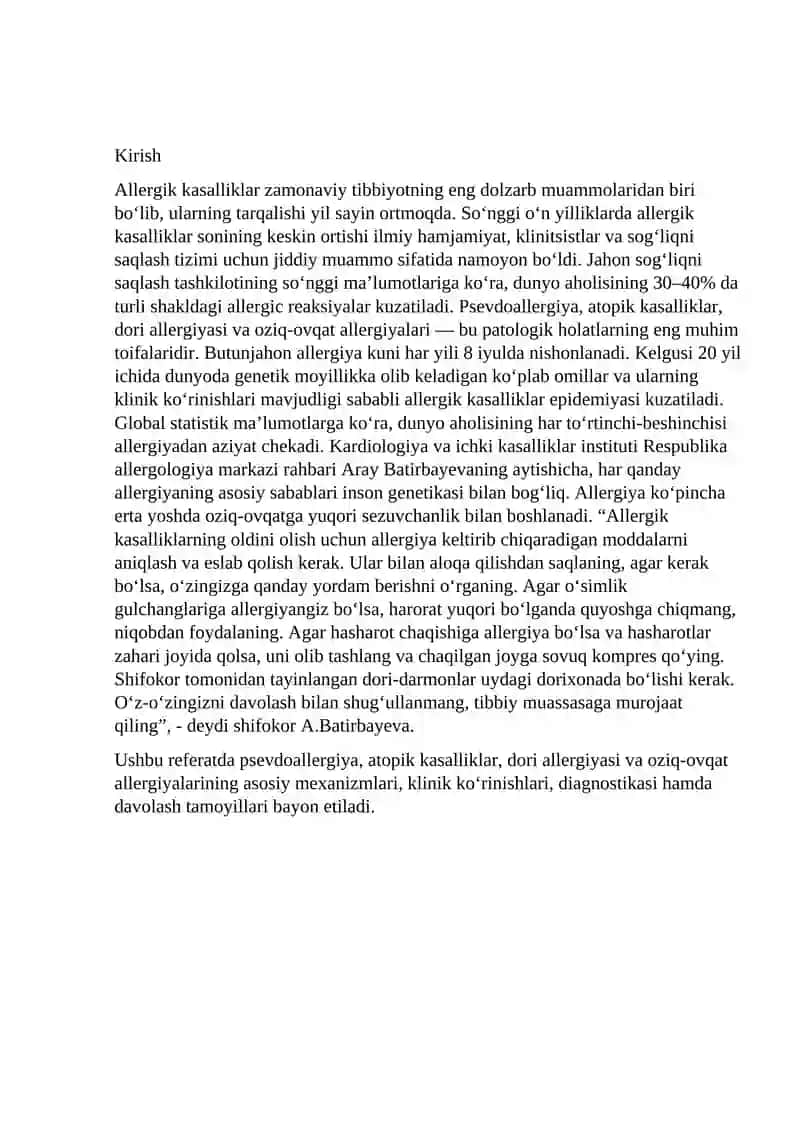 Psevdoallergiya. Atopik kasalliklar haqida tushuncha 2