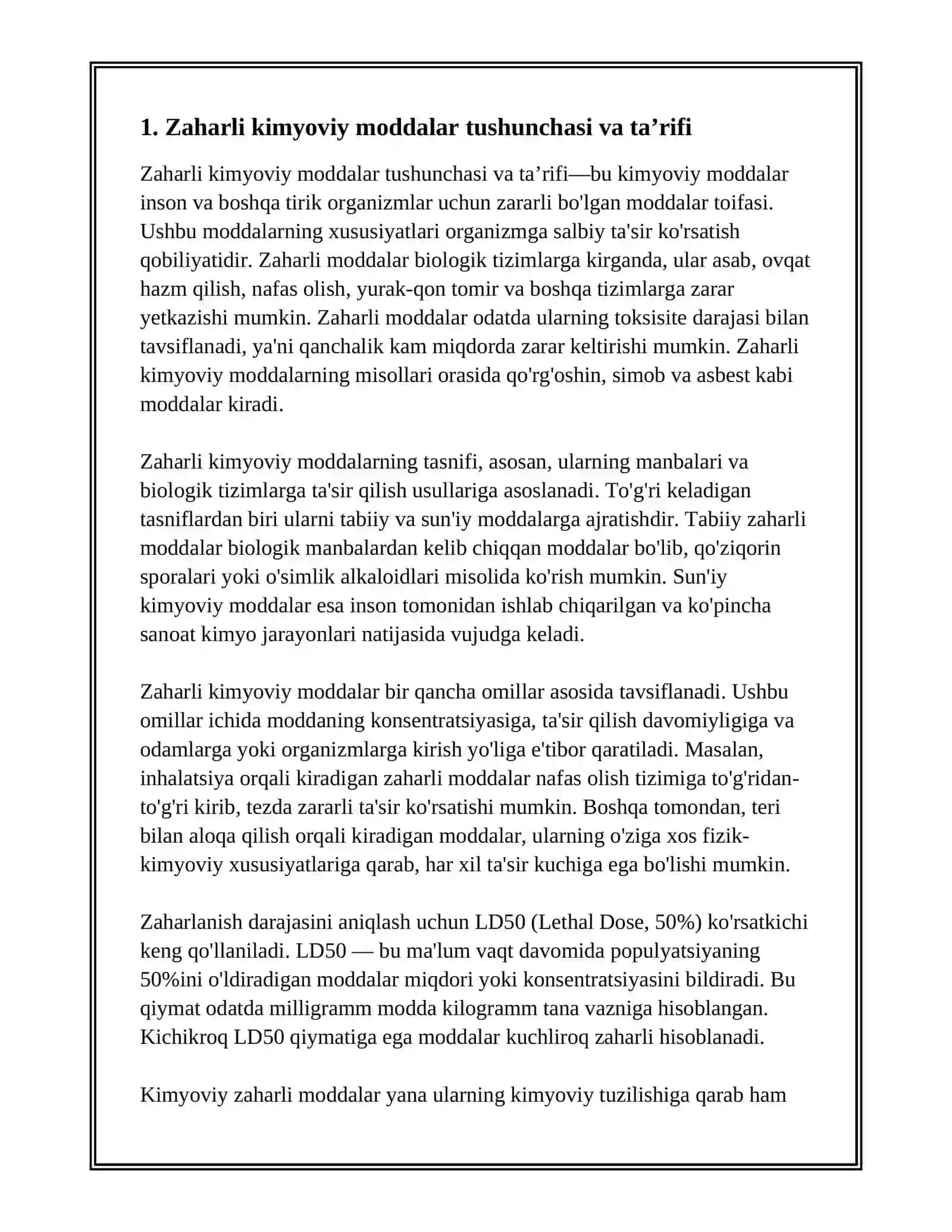 ZAHARLI XIMIKATLAR TUSHUNCHASI 2