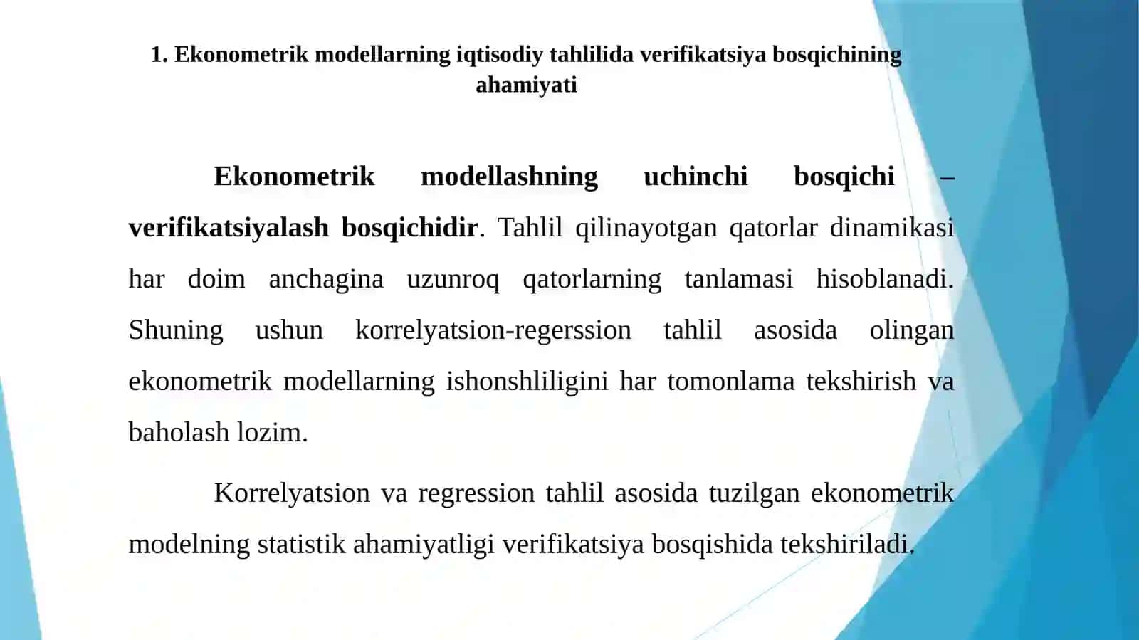 Ekonometrik modellarni baholash 2