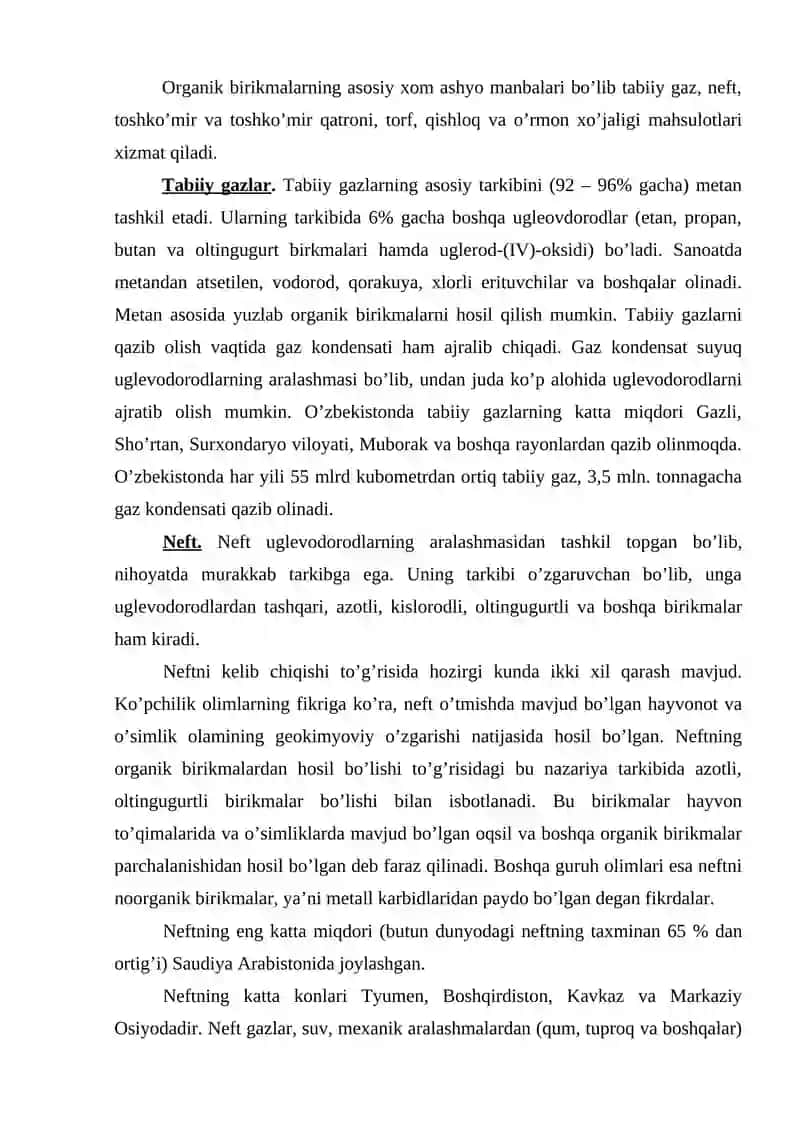 Organik birikmalarning xom ashyo manbalari 2
