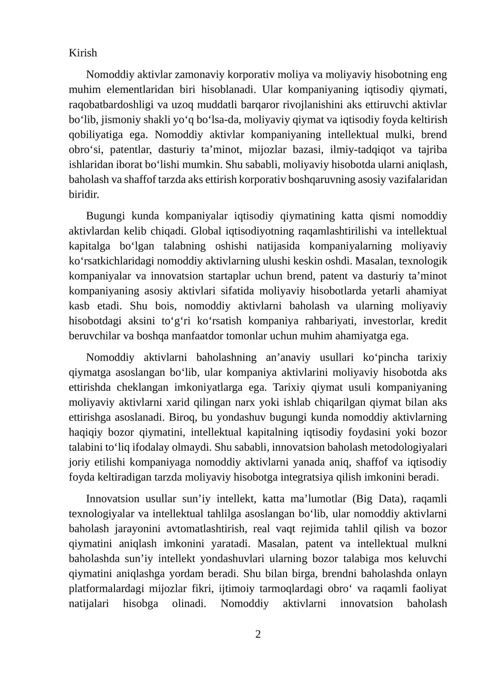 Moliyaviy hisobotdan nomoddiy aktivlarni baholashning innovatsion usullari 2