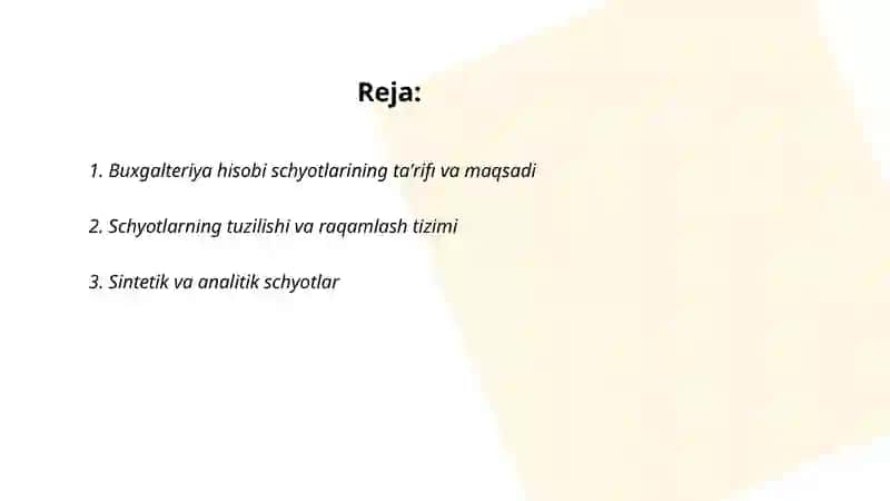 Buxgalteriya hisobi schyotlari va uning elementlari 2