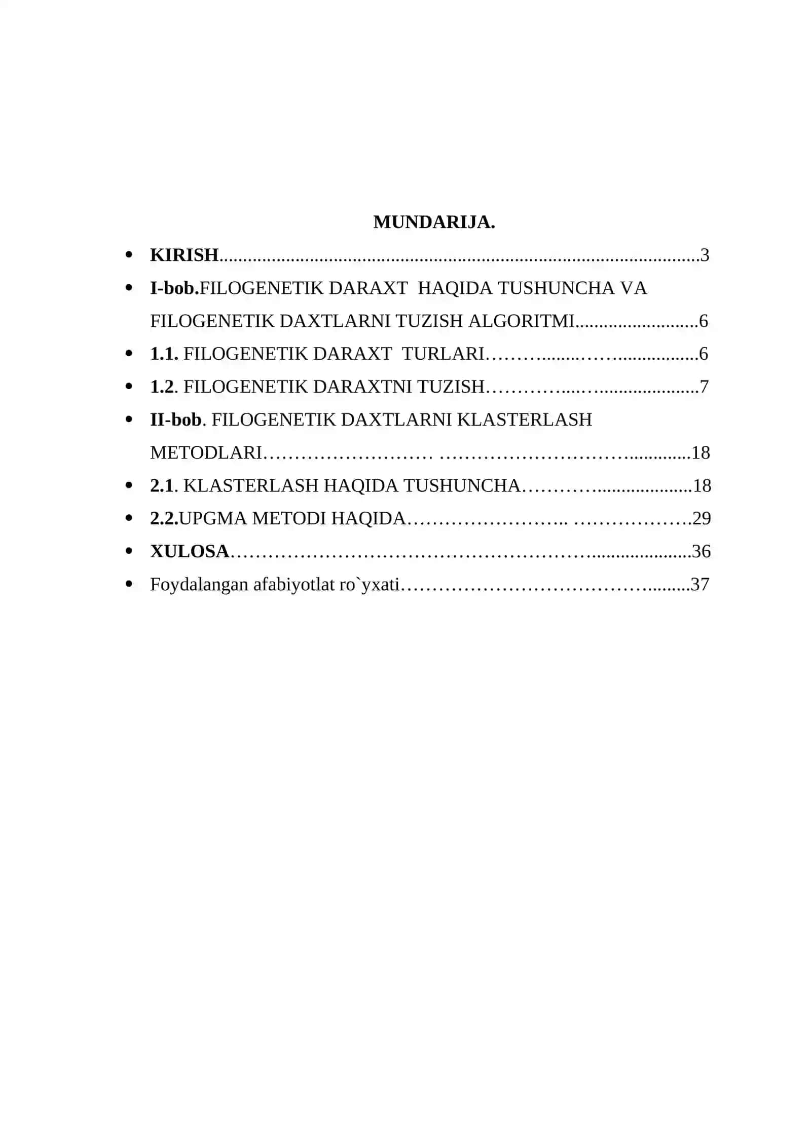 FILOGENETIK DARAXTLAR. KLASTERLASH METODLARI 2