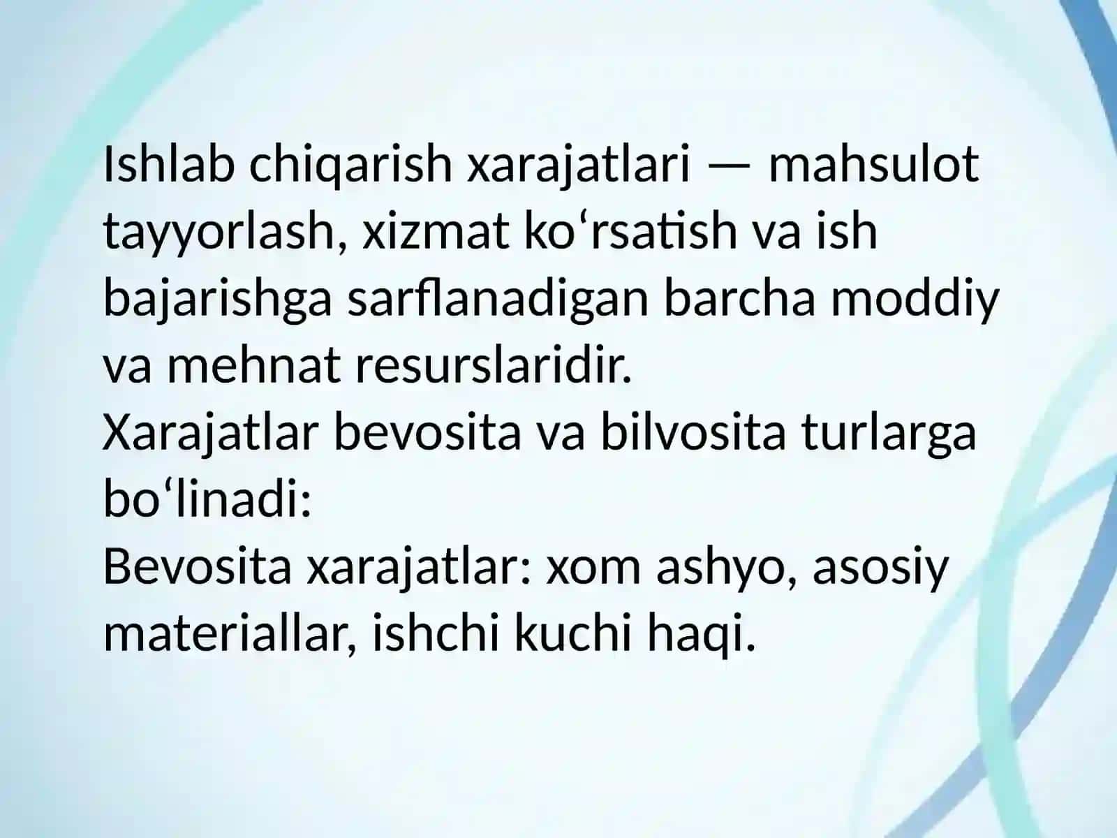 Ishlab chiqarish xarajatlari va mahsulot tannarxini 2
