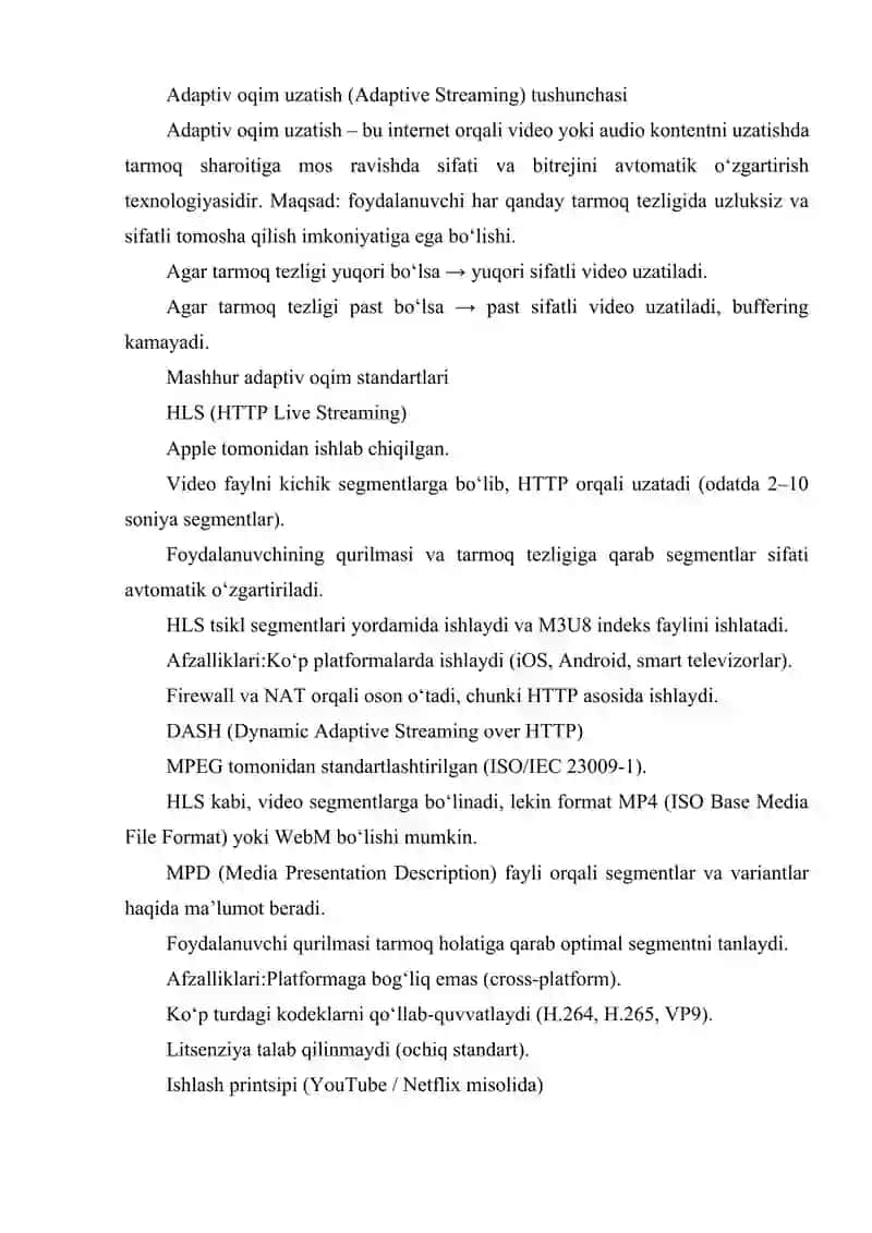 YOUTUBE, NETFLIX KABI PLATFORMALARDA ADAPTIV OQIM UZATISH (DASH,HLS) 2