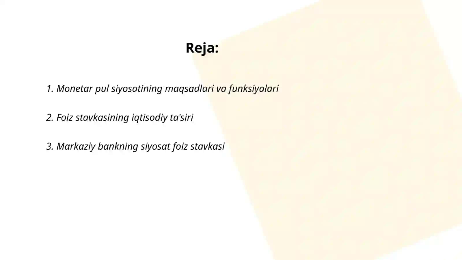 Monetar pul siyosat va foiz stavkasi 2