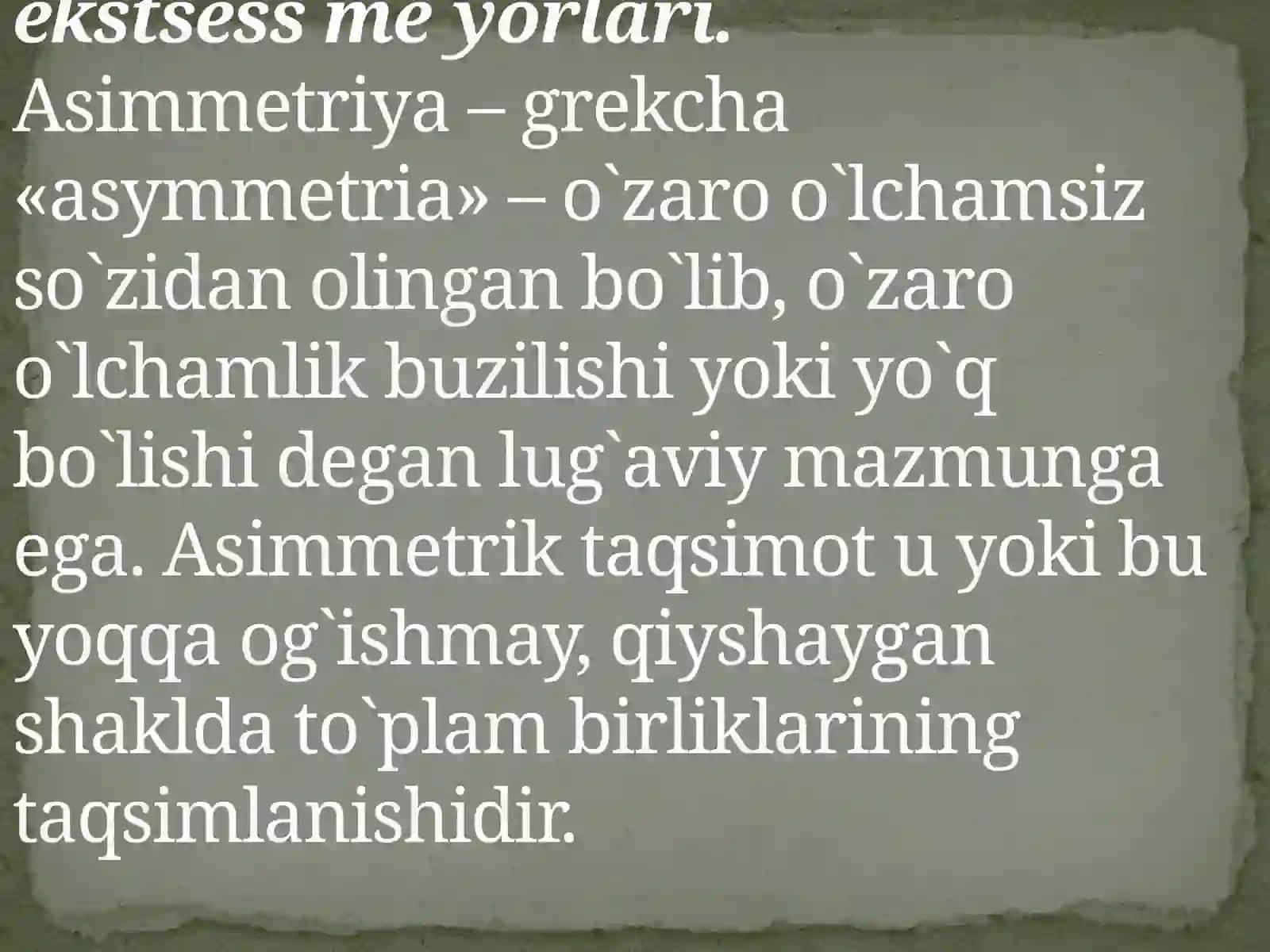 Asimmetriya va ekssess nazariyasi va amaliy jihatlari 2