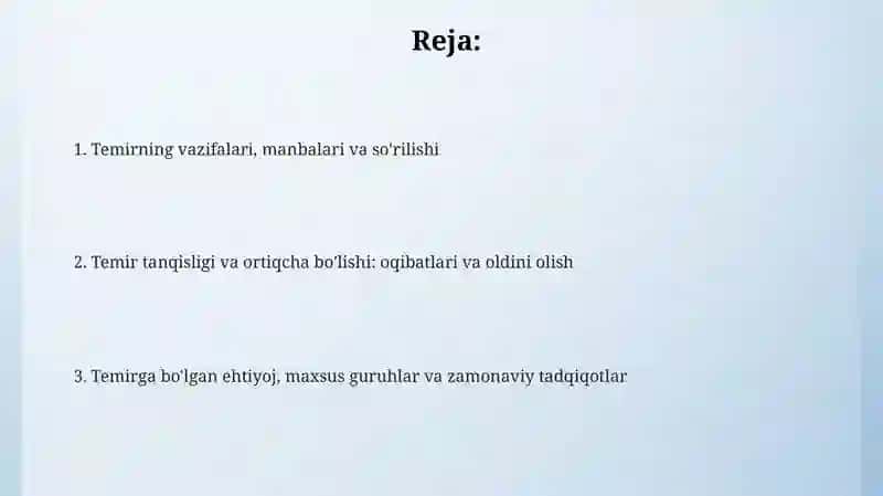 Temir mikroelementi va uning ovqatlanishdagi o‘rni 2