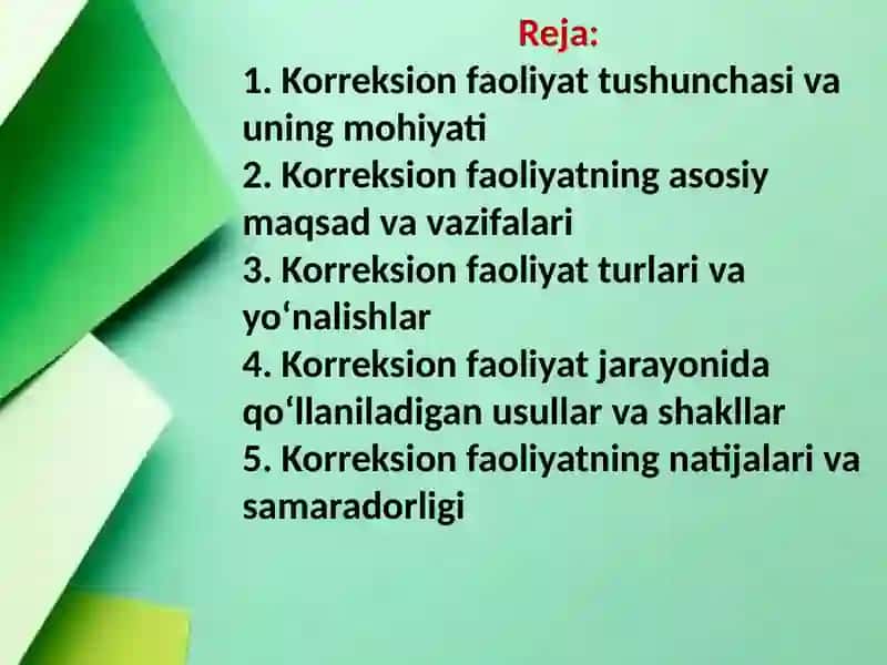 Korreksion faoliyatning mazmun mohiyati. 2