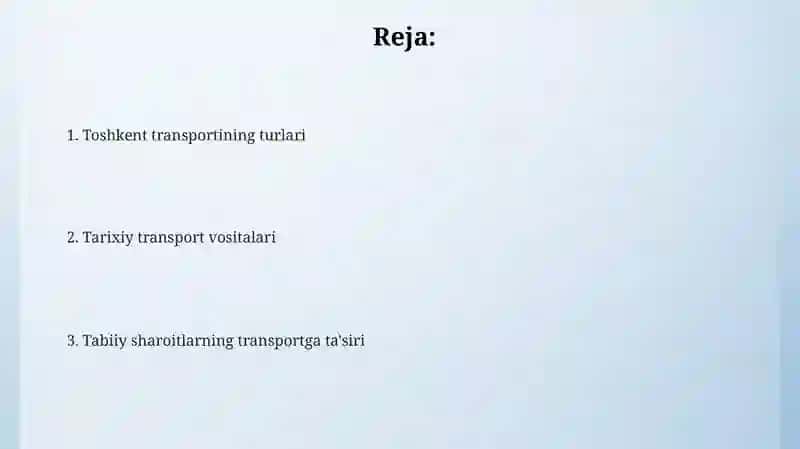 Toshkent transport tizimiga kirish 2