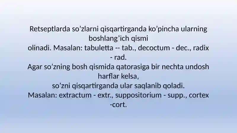 Retsepdagi asosiy qisqartmalar 2