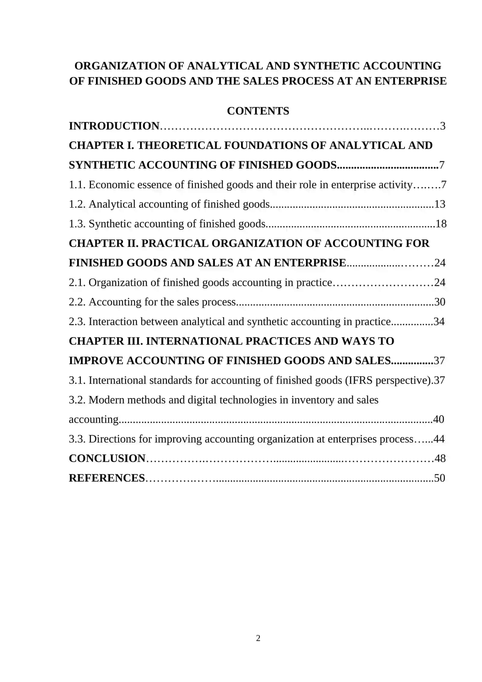 Organization of Analytical and Synthetic Accounting of Finished Goods and the Sales Process at an Enterprise 2