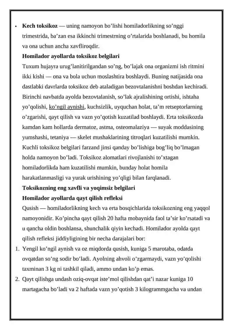 Eng kam uchraydigan toksikoz turlari 2