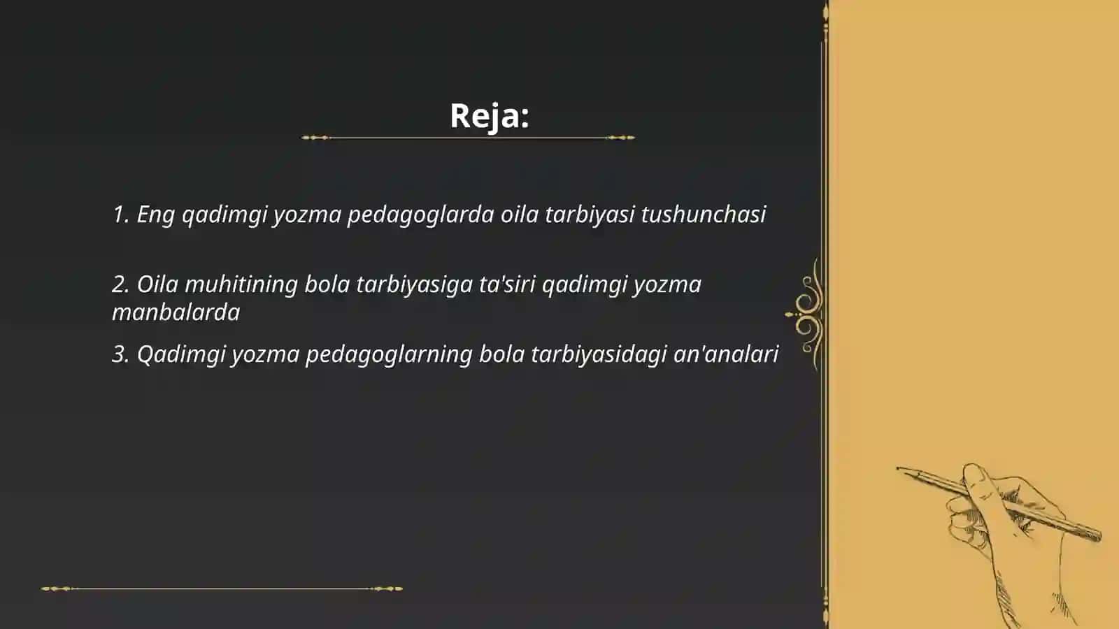 Eng qadimgi yozma pedagoglarda oila va oila da Bola tarbiyasi masalalarini yoritish 2