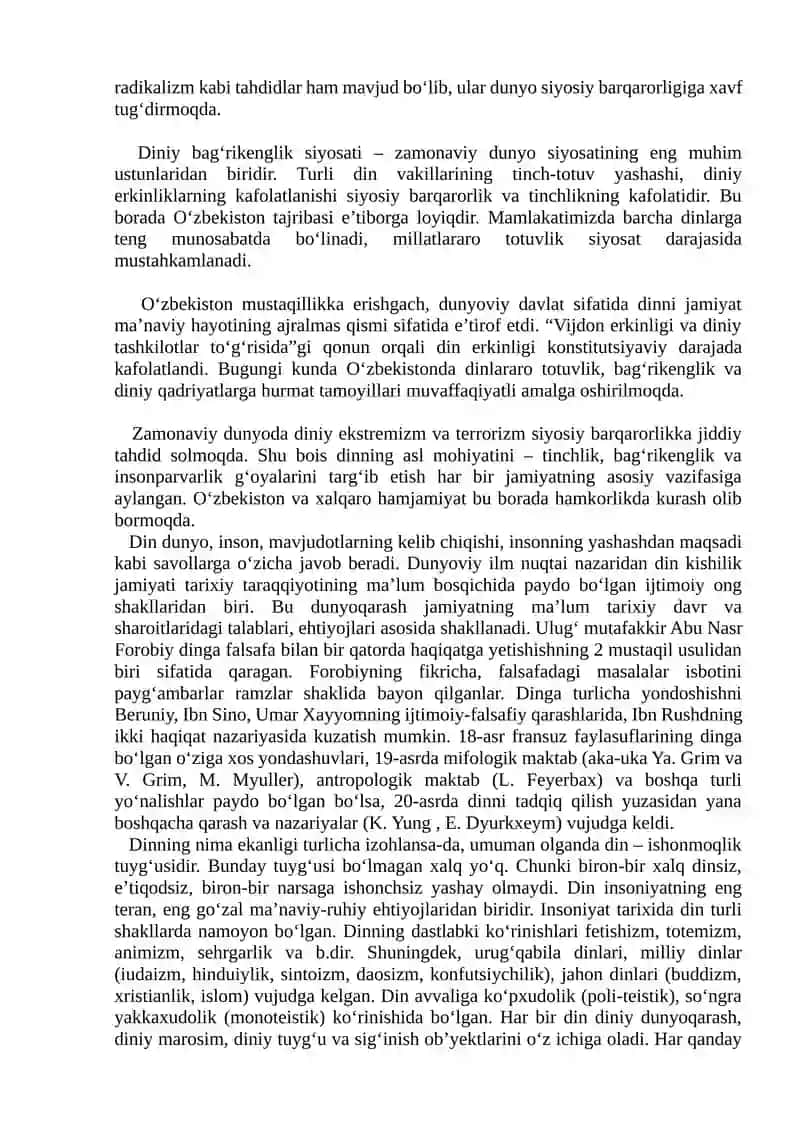 DUNYONING YANGI SIYOSIY TARTIBOTI SHAROITIDA DINLARNING O'RNI 2