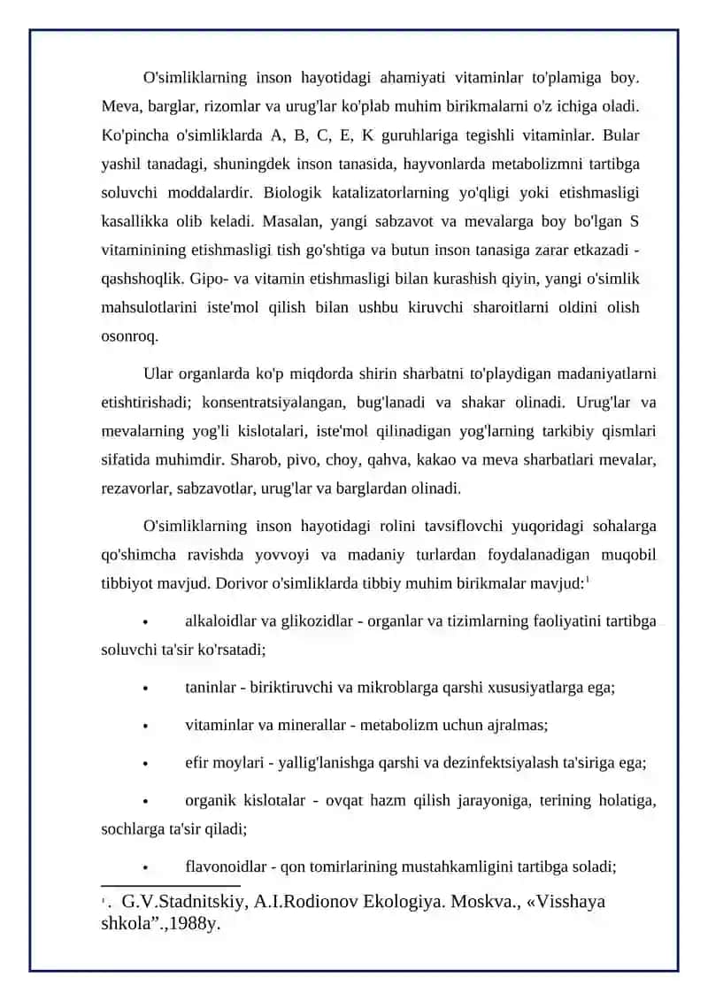 O'SIMLIKLARNING INSON VA BIOSFERADAGI AHAMIYATI. 2
