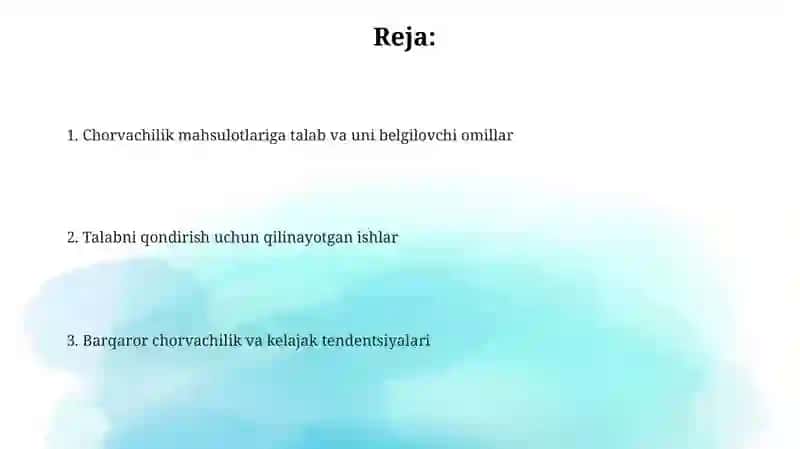 Chorvachilik mahsulotlariga talab va uning omillari 2
