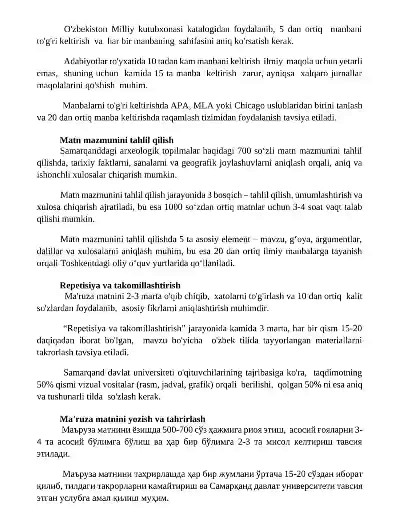 Matn tarkibi bo'yicha ilmiy ma'ruza tayyorlash 2