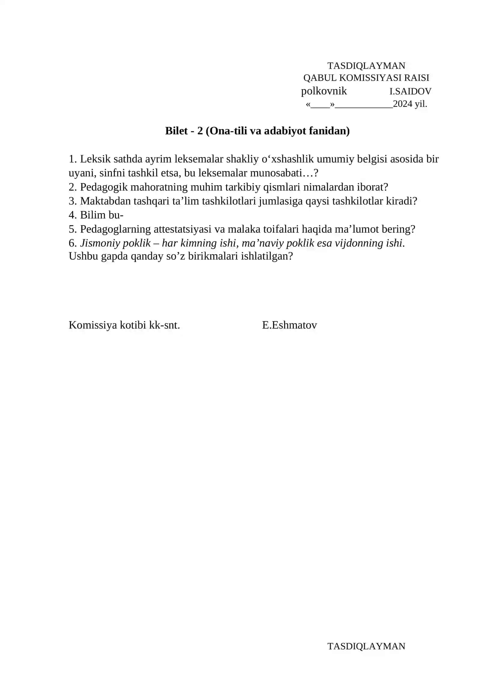 Bilet - 1 (Ona-tili va adabiyot fanidan) 2