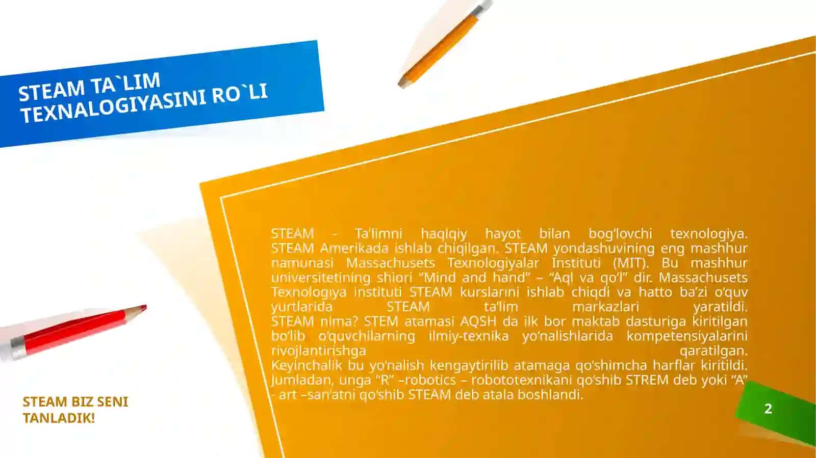 STEAM TA`LIM TEXNALOGIYASINI RO`LI 2