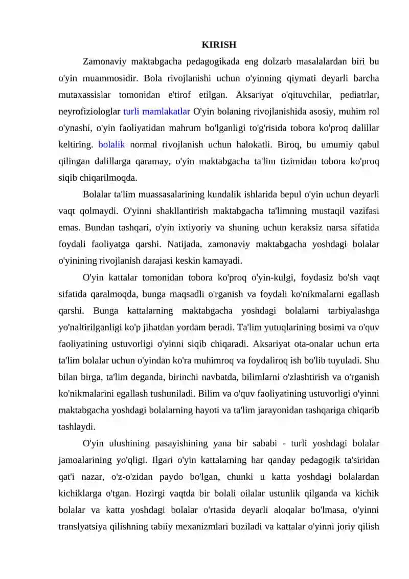 BOLA SHAXSINI SHAKILLANISHIDA O'YINNNING O'RNI 2