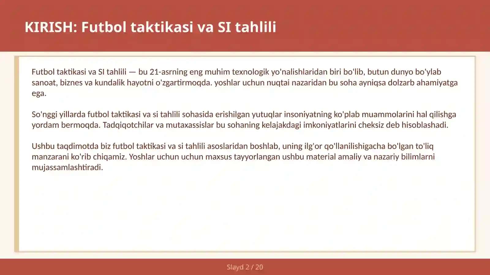 Futbol taktikasi va SI tahlili 2