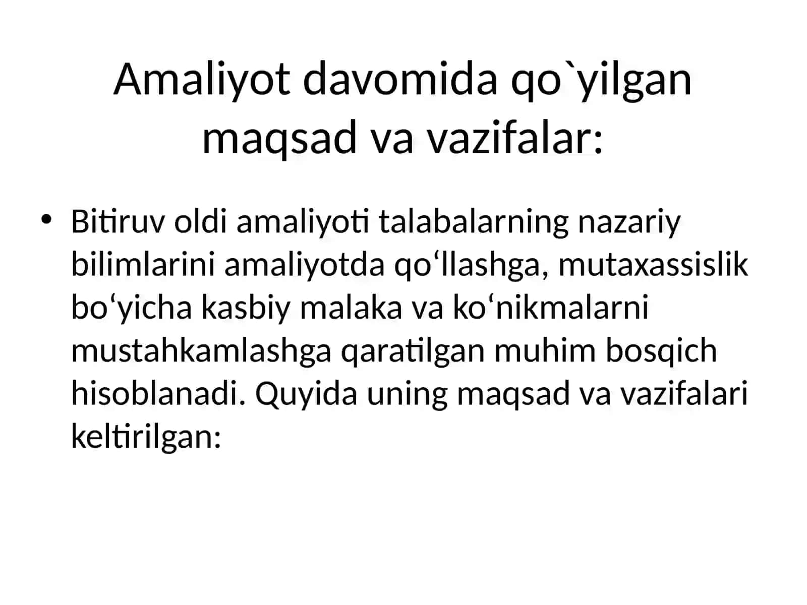 Bitiruv oldi amaliyoti uchun tayyorlagan taqdimoti 2