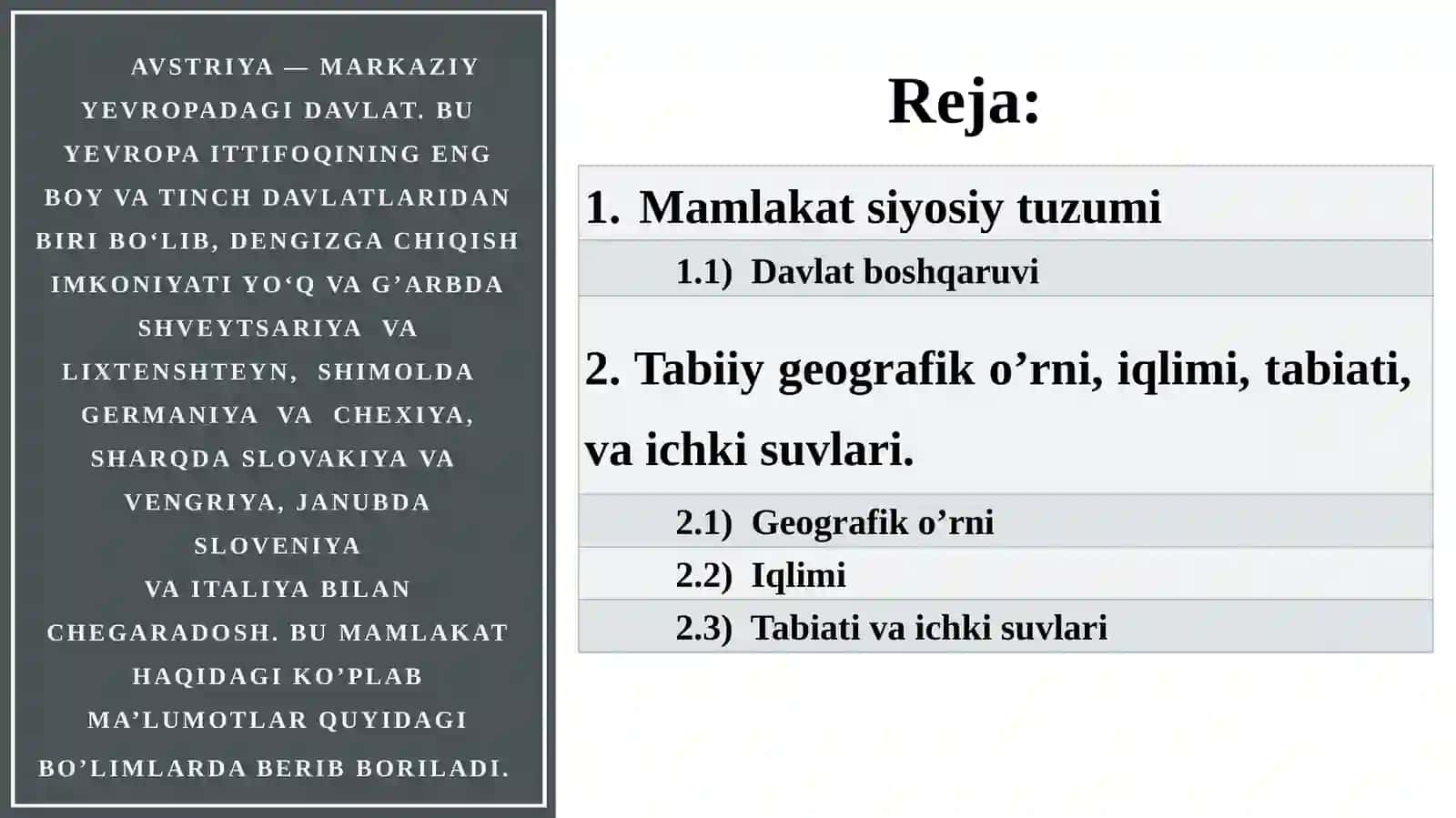 Avstriya federal respublikasiumumiy tavsifi 2