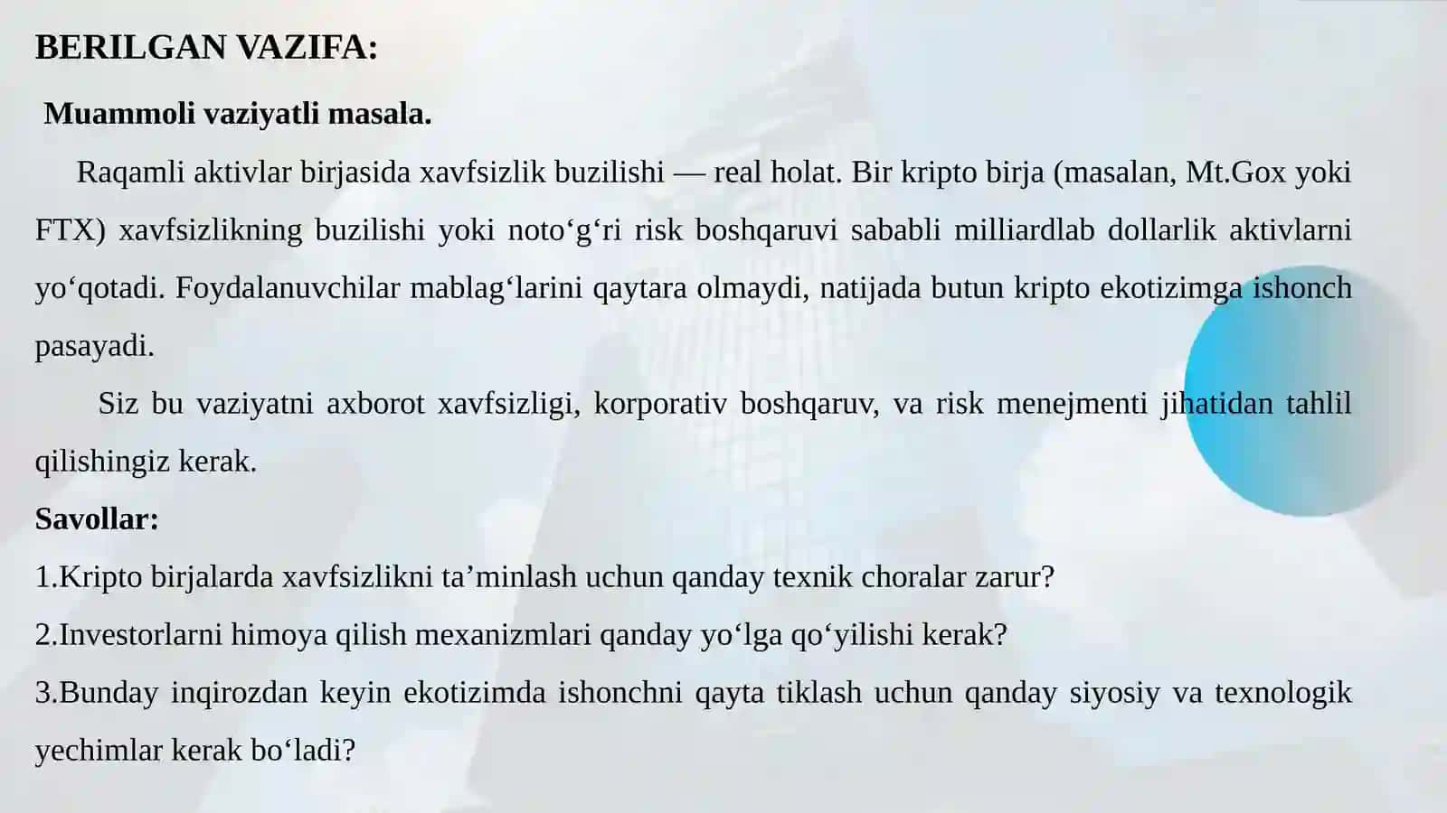 Raqamli moliya fanidan taqdimot 2