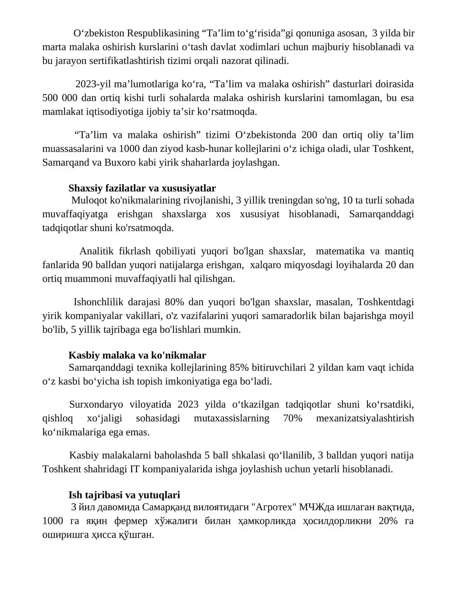 Shaxsning shartli kasbiy tuzilmasi 2