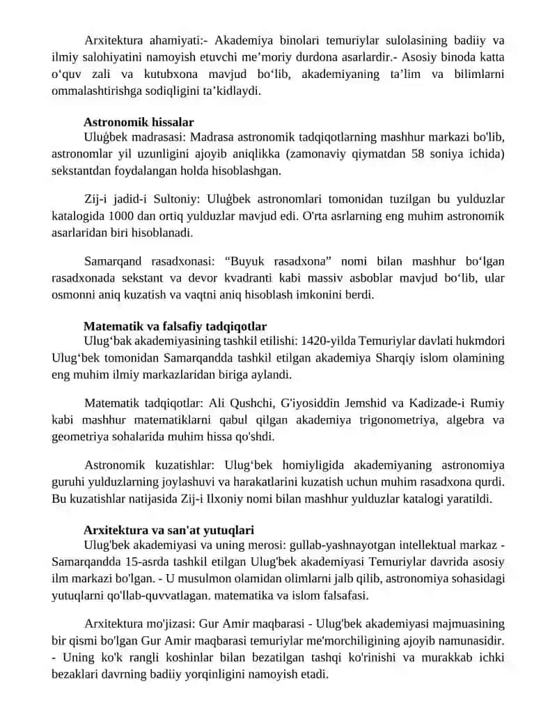 Uluģbek Akademiyasi Va Uning Faoliyati 2