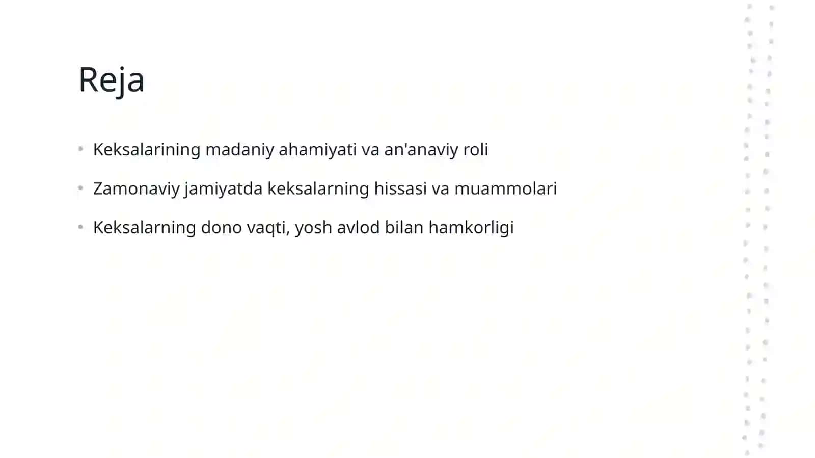 Zamonaviy jamiyatdagi keksalar o'rni 2