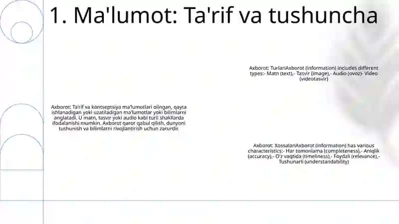 Axborot Tushunchasi, Turlari Xossalari 2